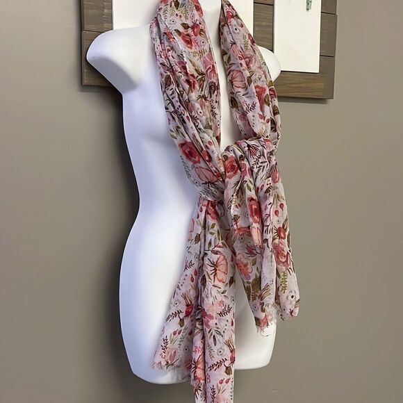 Marcus Adler New York Floral Large White Fashion Scarf with Frayed Edges- OS - Picture 5 of 14